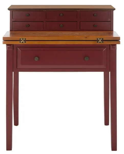 Abigail 7 Drawer Fold Down Desk - Egyptian Red/Oak