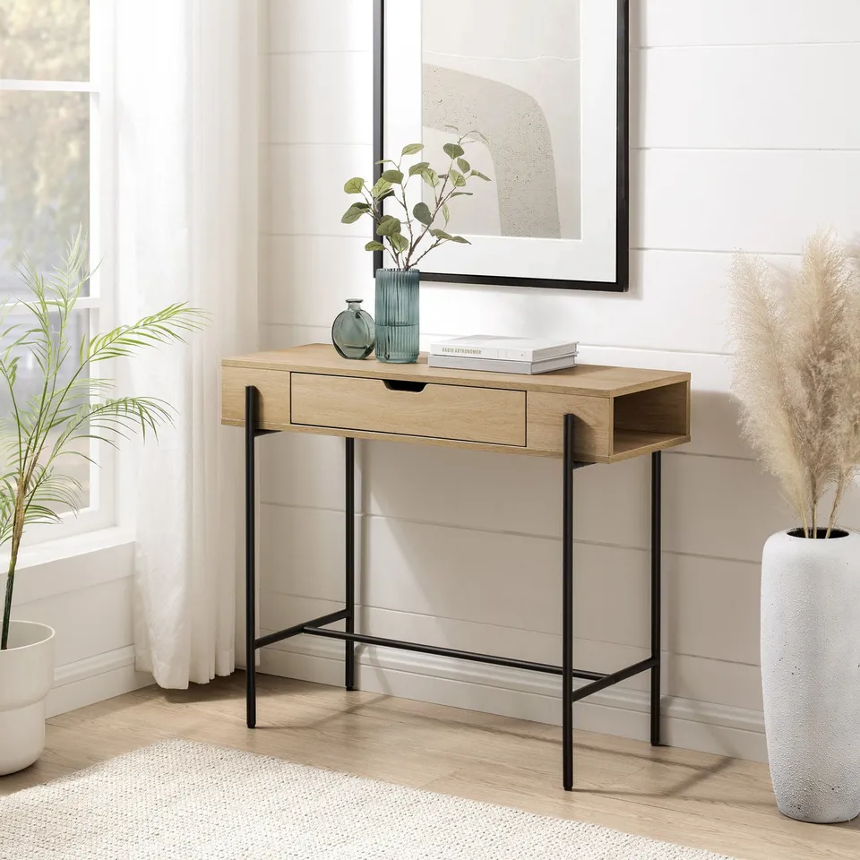 Contemporary 1-Drawer Entry Table - Coastal Oak/ Black