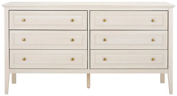 Sondra 6 Drawer Dresser - Bleached White/Gold