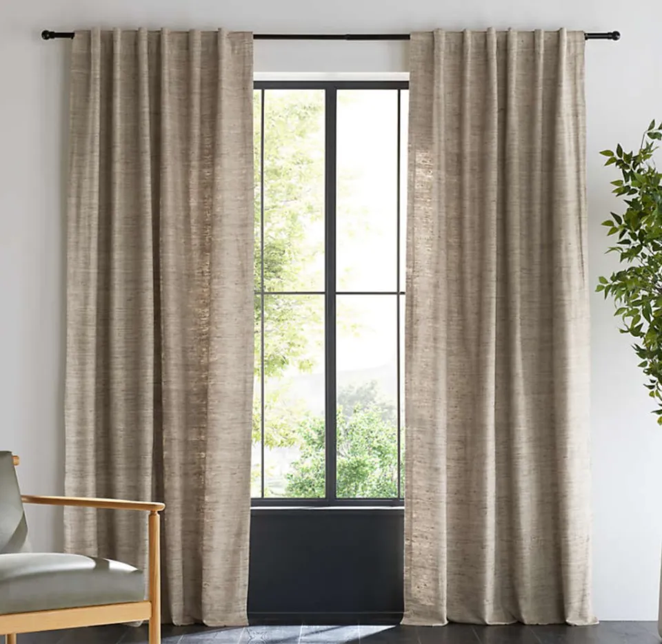 Trevino Warm Beige Cotton Silk Blend Window Curtain Panel 52"x84"