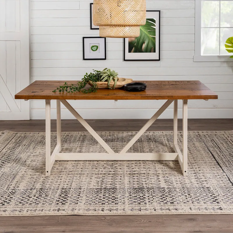 Brennan 72" Solid Wood Trestle Dining Table - Rustic Oak/White Wash