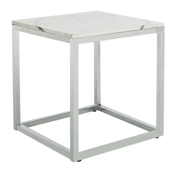 Bethany Square End Table - White / Chrome