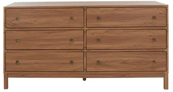 Galio 6 Drawer Chest - Oak/Gold