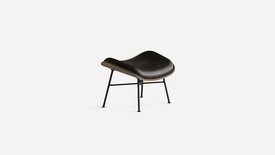 Vesper Leather Ottoman - Slate Leather/Walnut