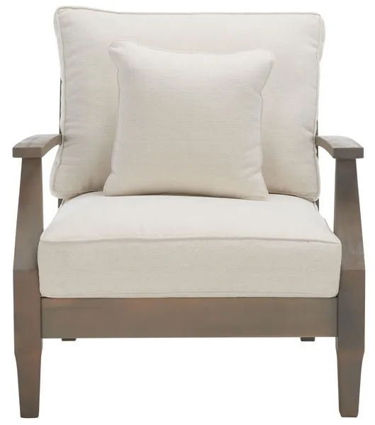 Martinique Wood Patio Armchair - Light Grey / Beige - Safavieh