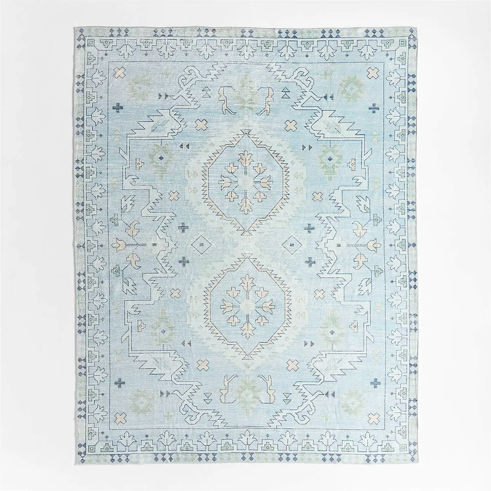 Ember Blue Floral Washable Area Rug 5'x8'