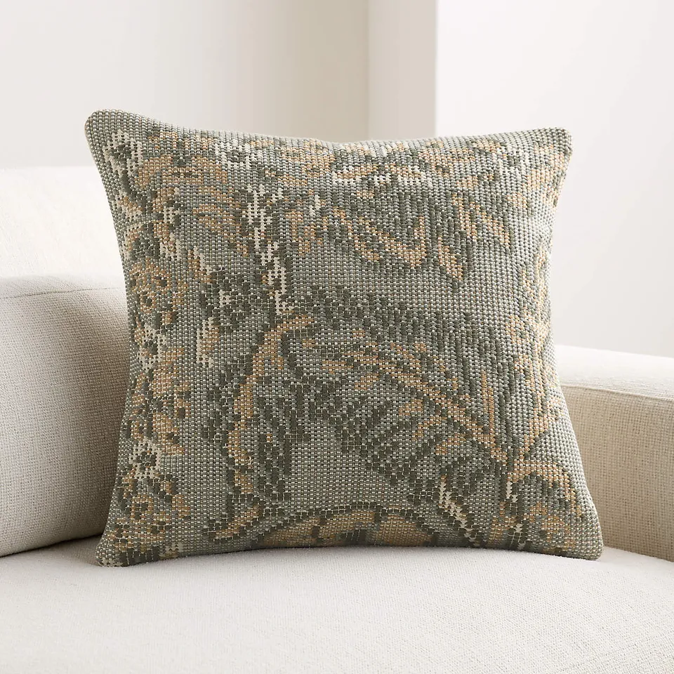Hillsfield Organic Cotton 20"x20" Shadow Sage Throw Pillow Cover with Down-Alternative Insert