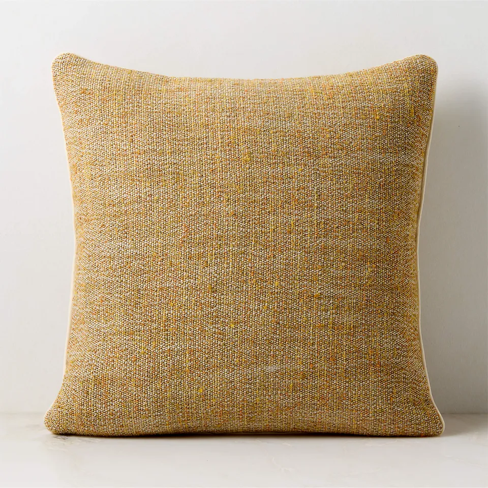 Strada Dull Gold Tweed Italian Wool Throw Pillow with Feather Down Insert 20"x20"