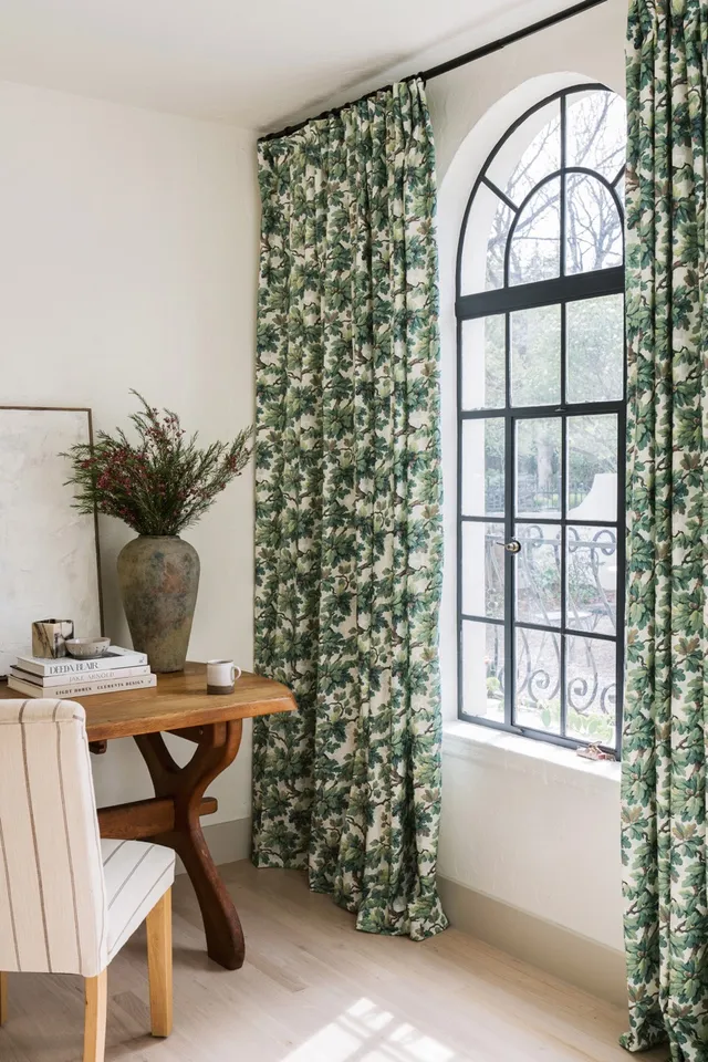 Printed Linen Curtain, Sage Woodland, 50" x 96", Unlined