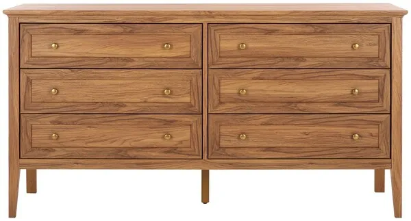 Sondra 6 Drawer Dresser - Oak/Gold