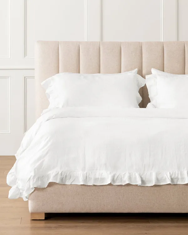 Ruffle White Linen Duvet Cover - Full/Queen