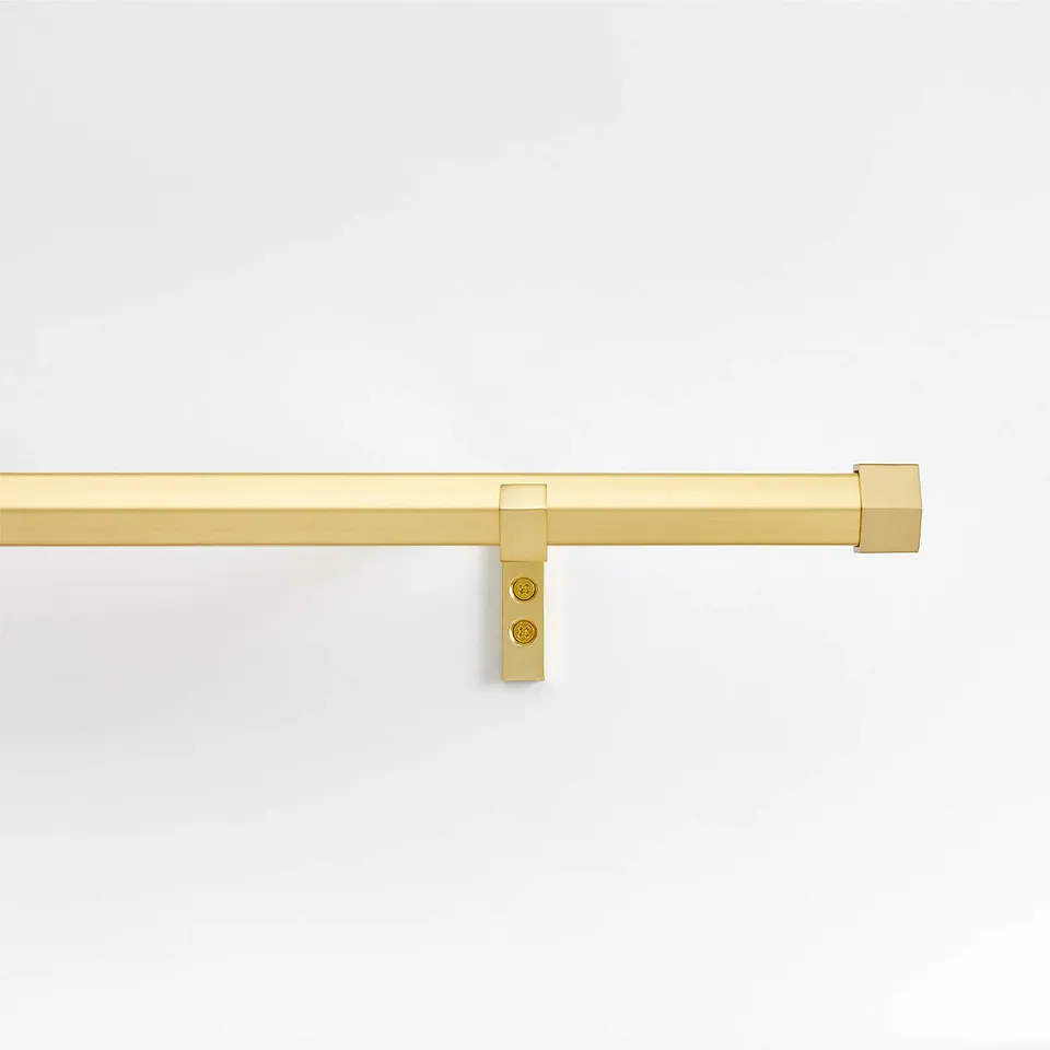 Brass 1" Hexagonal Curtain Rod and End Cap Finials Set 48"-88"