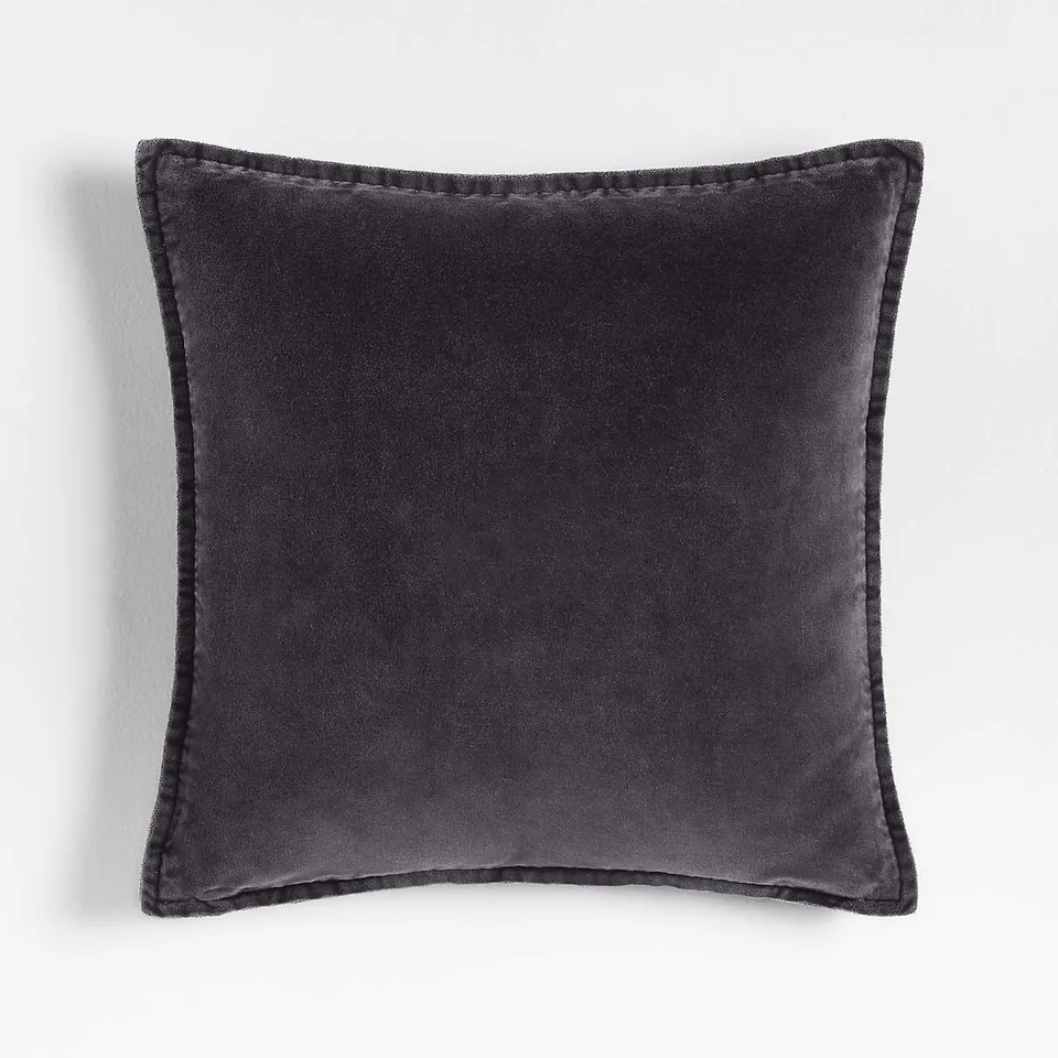Relaxed Washed Organic Cotton Velvet 20"x20" Deep Indigo Throw Pillow Cover