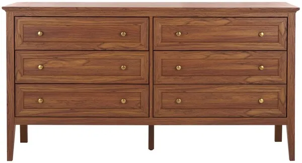 Sondra 6 Drawer Dresser - Walnut/Gold