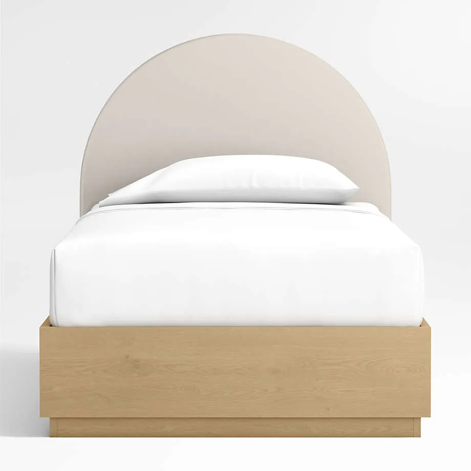 Emma Cream Upholstered Arched Kids Twin Bed with Natural Wood Storage Base