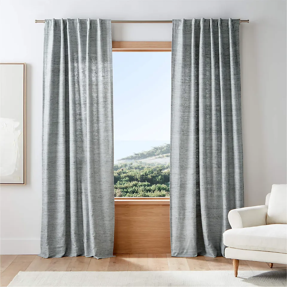 Trevino Mist Blue Cotton Silk Blend Window Curtain Panel 52"x96"