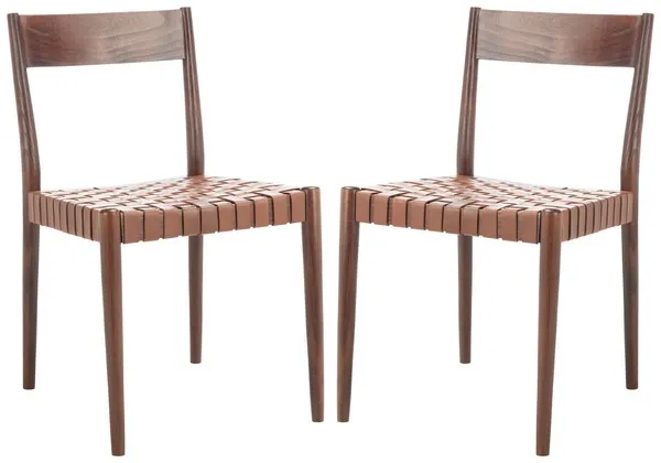 Eluned Leather Dining Chair, Set Of 2 - Cognac / Brown