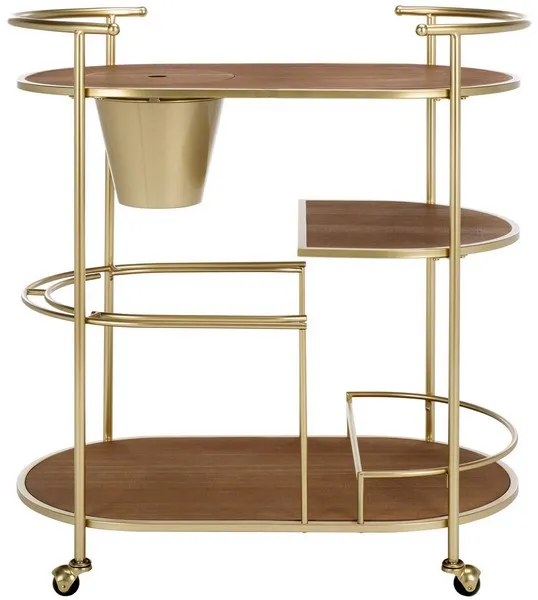 Alora 2 Tier Bar Cart With Bucket - Brushed Gold / Natural