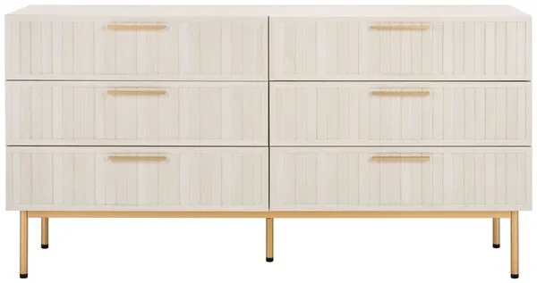 Axelle 6 Drawer Dresser - Bleached White/Gold