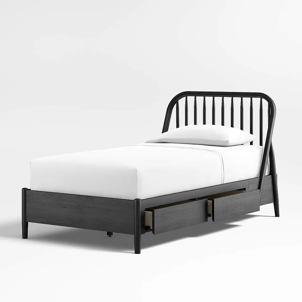 Bodie Ebonized Black Oak Wood Spindle Kids Twin Storage Bed