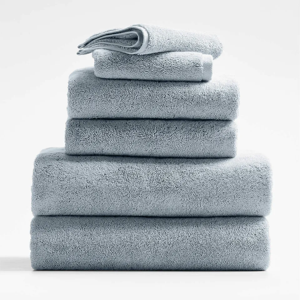 Classic Organic Turkish Cotton Mist Blue Towels, Set of 6