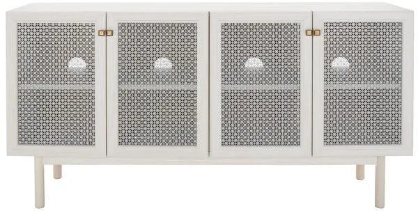 Piran 4 Door 2 Shelf Media Stand - Bleached White / Silver