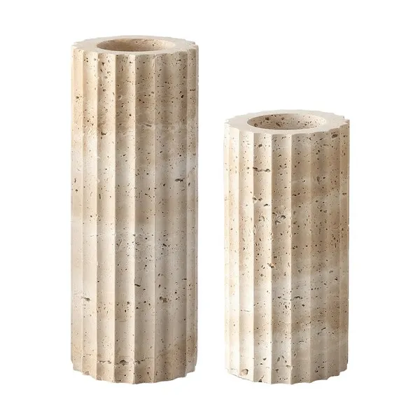 Teroi, Travertine Vase, Set Of 2 - Sand