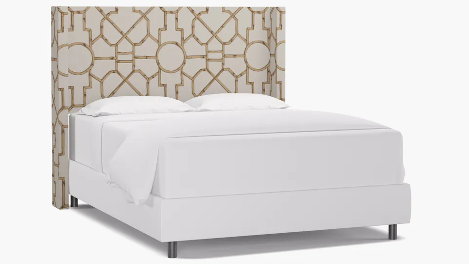 Modern Wingback Headboard, Tan Baldwin Bamboo, Queen