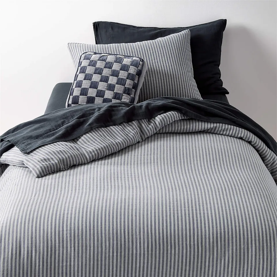 Supersoft Deep Inidgo Striped Gauze Kids Twin Duvet Cover