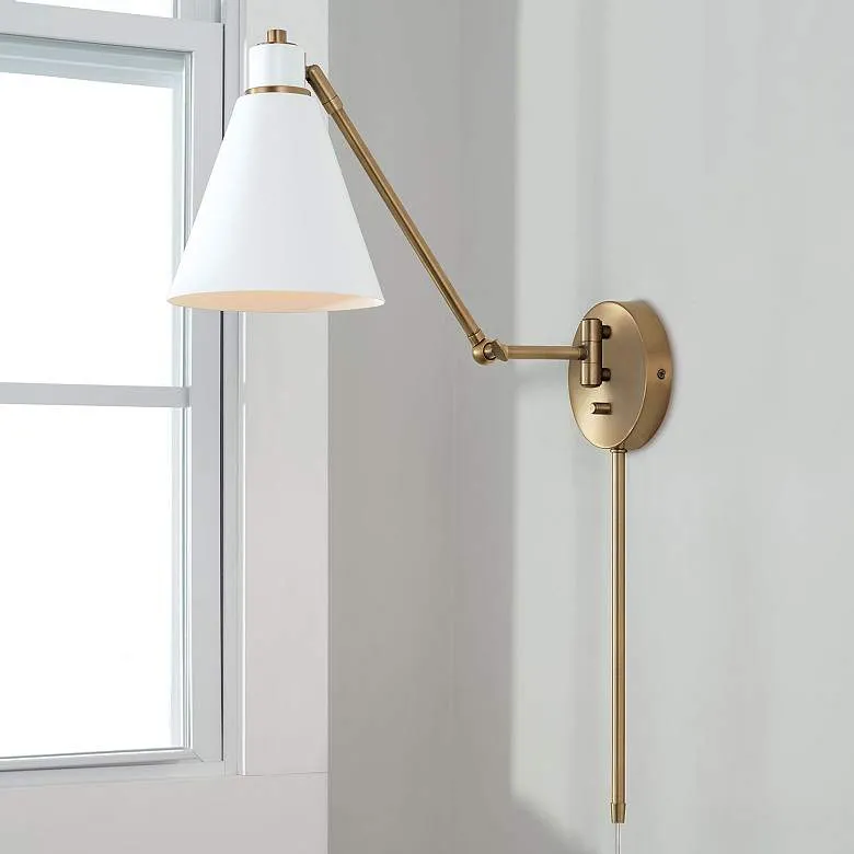 Capital Bradley Aged Brass and White Swing Arm Wall Lamp