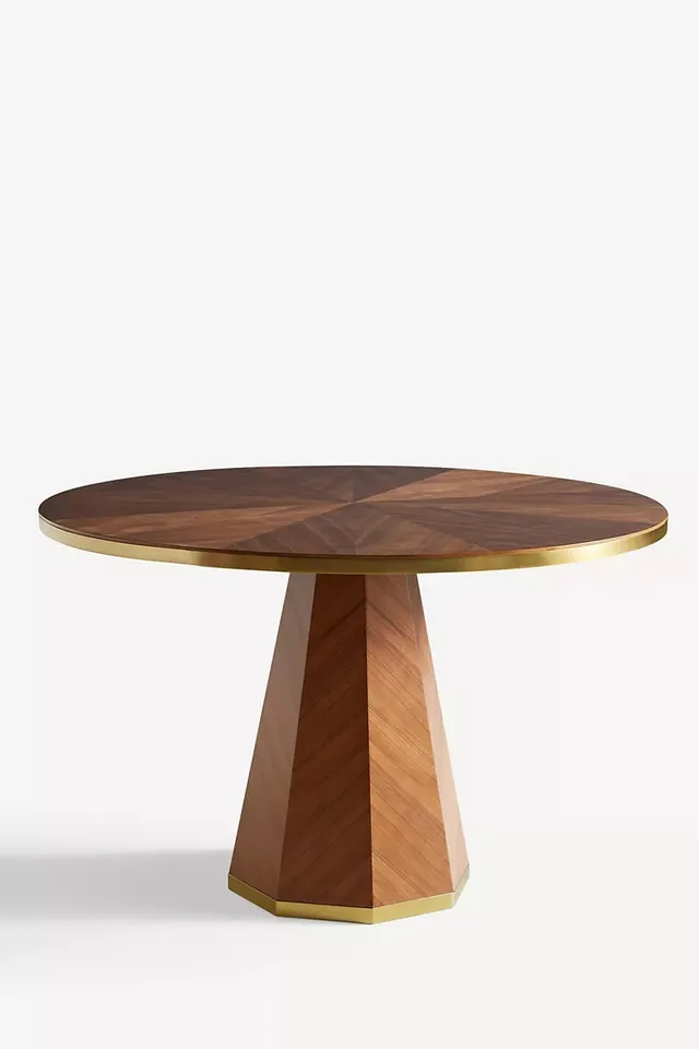 Quillen Marquetry Round 48" Walnut Pedestal Dining Table