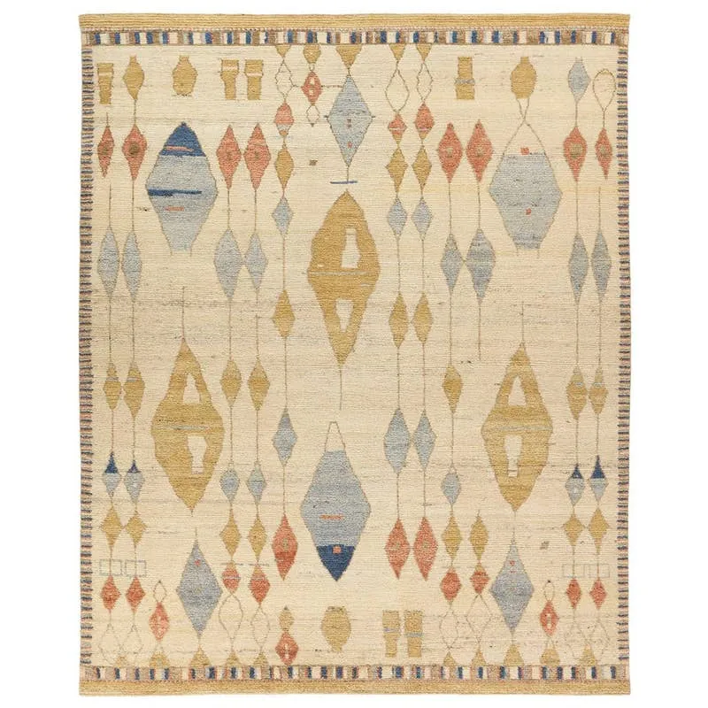 Tonnara Handknotted Geometric Blue/White Area Rug (9'X12' Rectangle)