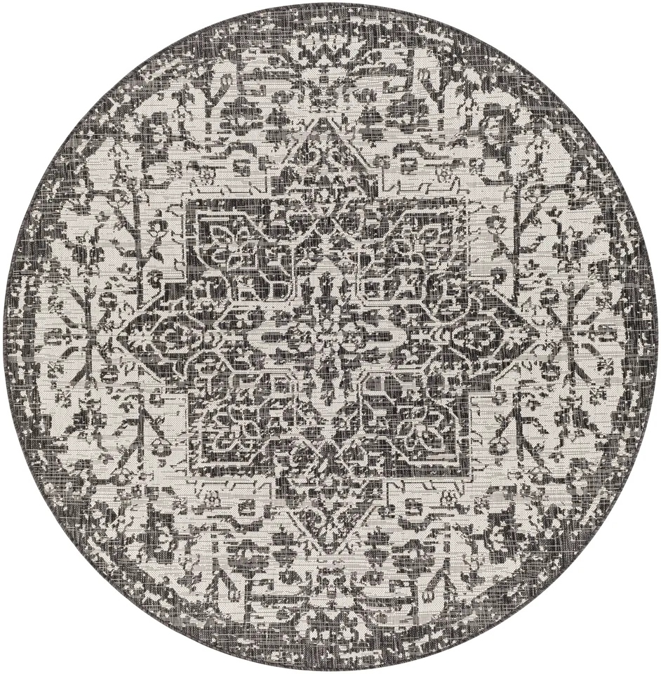 Eagean Black Outdoor 7'10" x 7'10" Machine Woven Rug