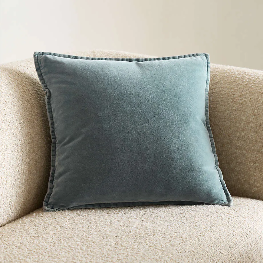 Relaxed Washed Organic Cotton Velvet 20"x20" Teal Blue Throw Pillow Cover