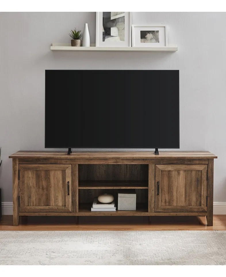 70" Modern Farmhouse Simple Grooved Door Wood TV Stand - Rustic Oak