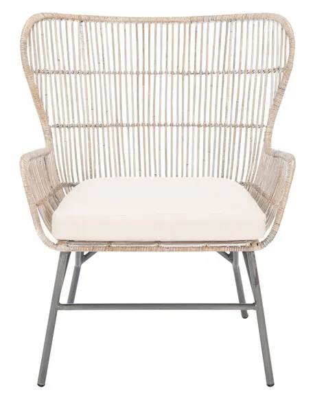 Lenu Rattan Accent Chair With Cushion - White / Gray White Wash