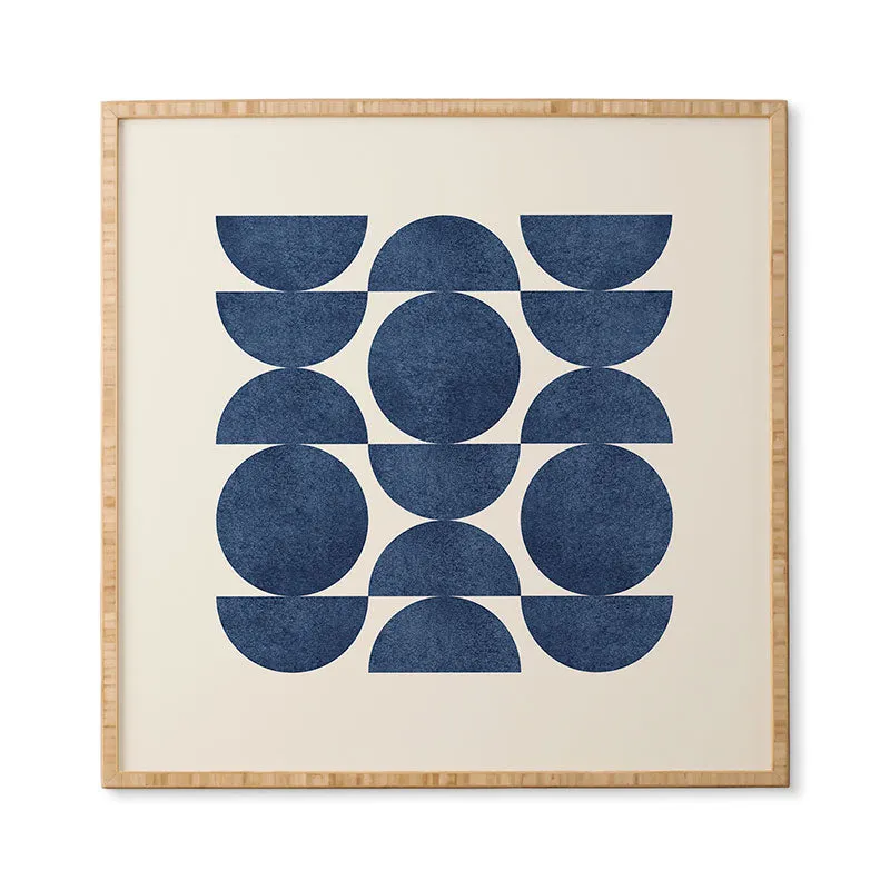 Blue Navy Retro Scandinavian Mid Century by MoonlightPrint - Framed Wall Art Bamboo 30" x 30"