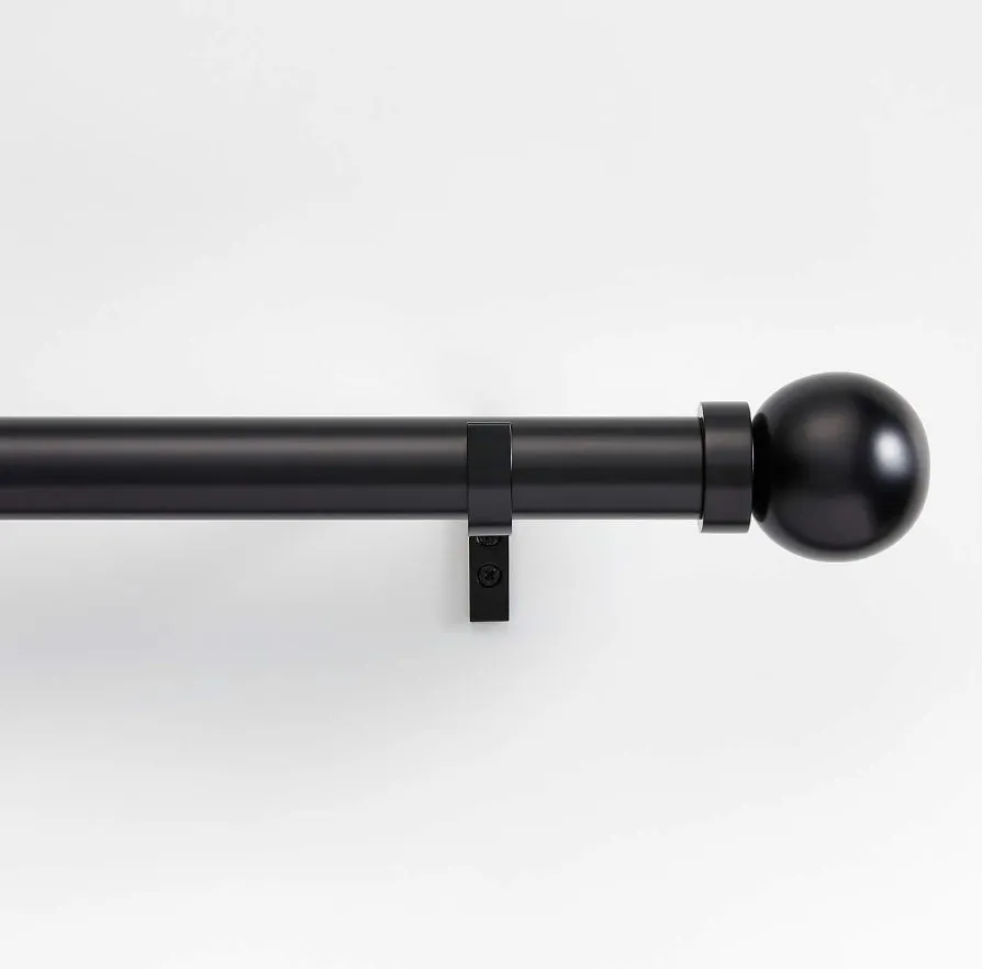 Black 1.5" Standard Curtain Rod and Large Round End Cap Finials Set 88"-120"