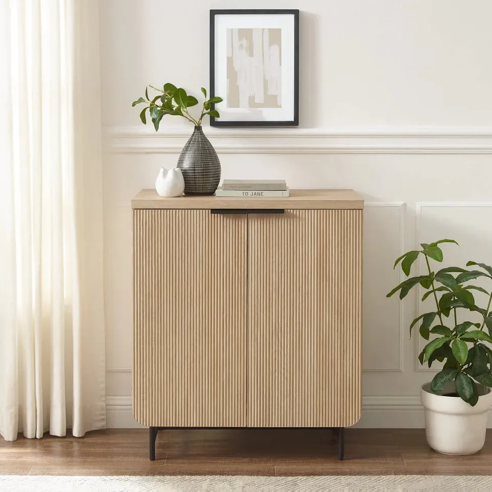 32" Scandinavian 2 Door Accent Cabinet - Coastal Oak/ Black