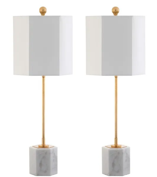 Magdalene Marble Table Lamp, Set Of 2 - White Marble / Gold