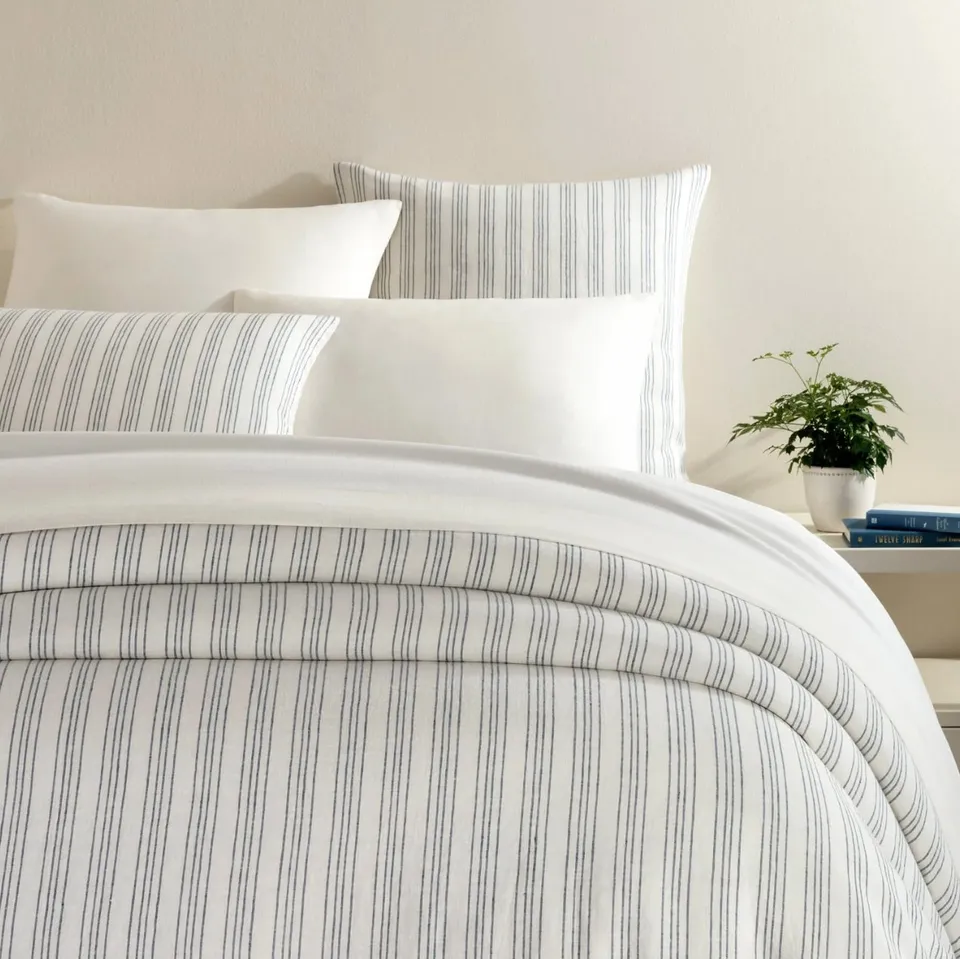 Lush Linen Stripe Slate Blue Duvet Cover