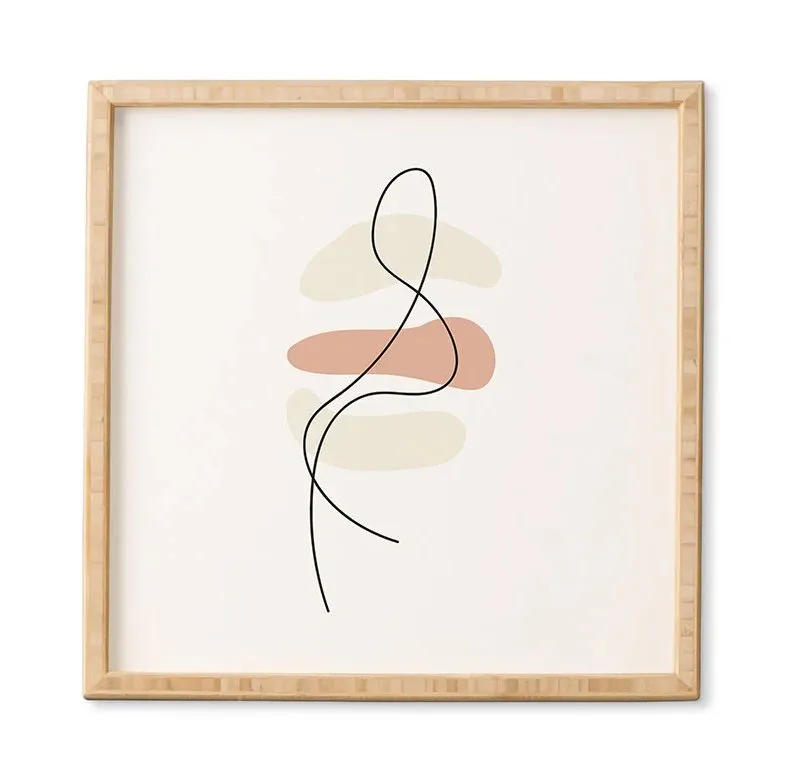 Abstract Minimal Line Beige by Mambo Art Studio - Framed Wall Art Bamboo 12" x 12"