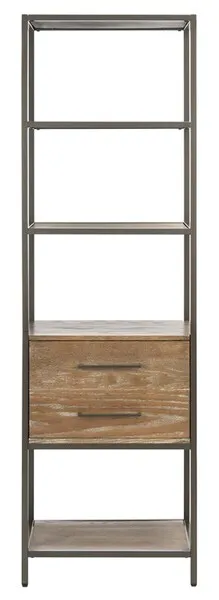 Jola 5 Shelf 1 Drawer Etagere - Rustic Oak / Gunmetal