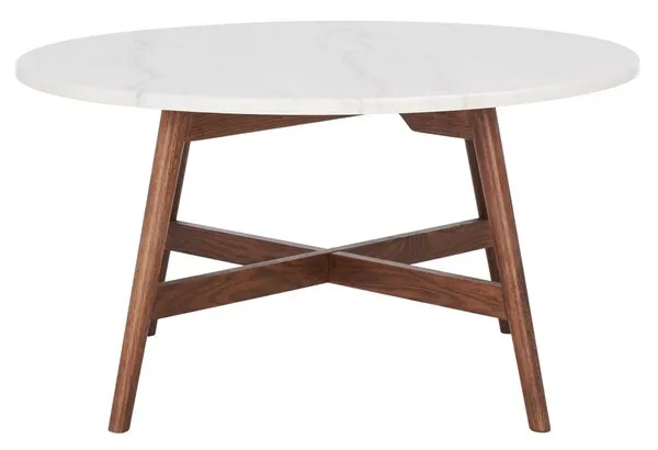 Maja Round Marble Coffee Table - Marble / Walnut