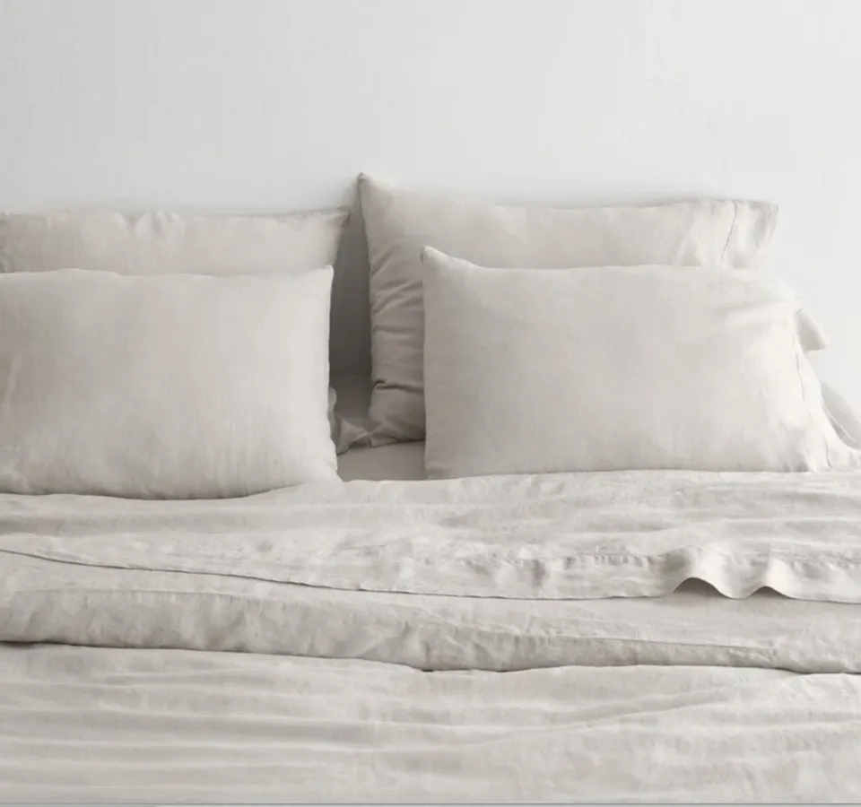 The Citizenry Stonewashed Linen Duvet Cover | King/Cal King | Duvet + Sham Set | Graphite Thin Stripe