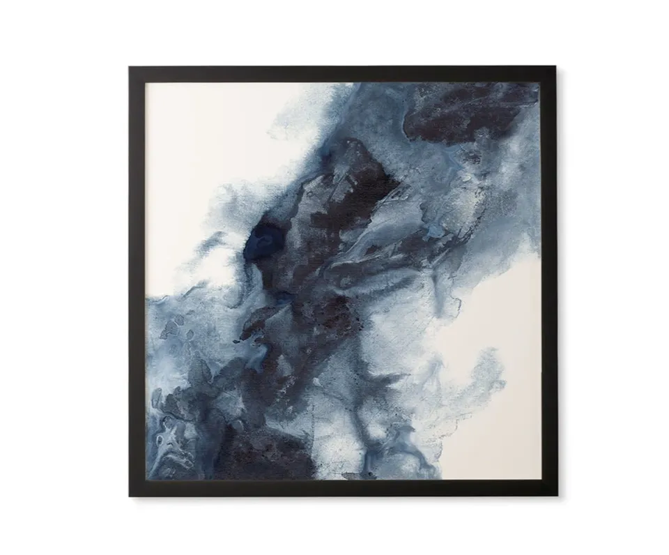 Indigo Depths No 1 by Kris Kivu - Framed Wall Art Basic Black 30" x 30"