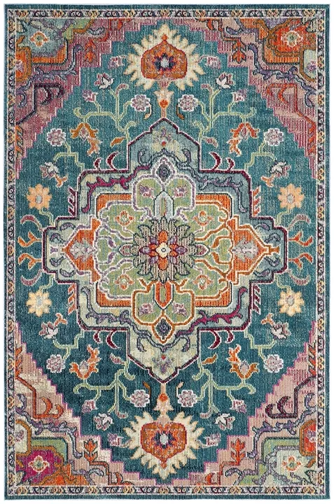 Arlo Home Woven Area Rug, CRS501T, Teal/Rose,  5' X 8'