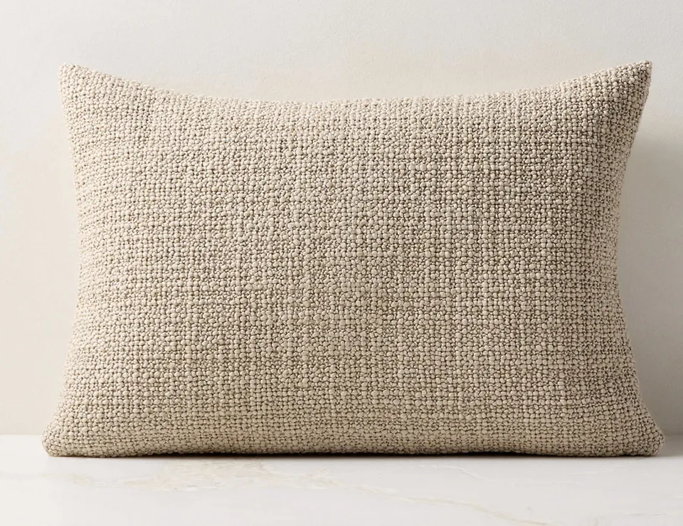 Marco Sand Woven Italian Wool Lumbar Pillow with Feather-Down Insert 22"x15"