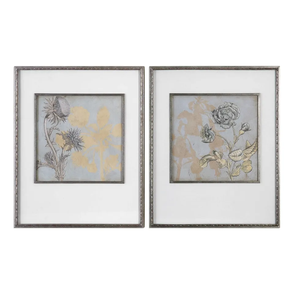 Shadow Florals, S/2 - 26 W X 33 H (in) - Champagne Silver Frame with Mat