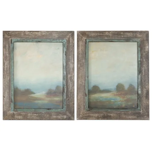 Morning Vistas 2 Piece Framed Original Painting Set- 31.13" H x 50" W x 1.5" D- Framed